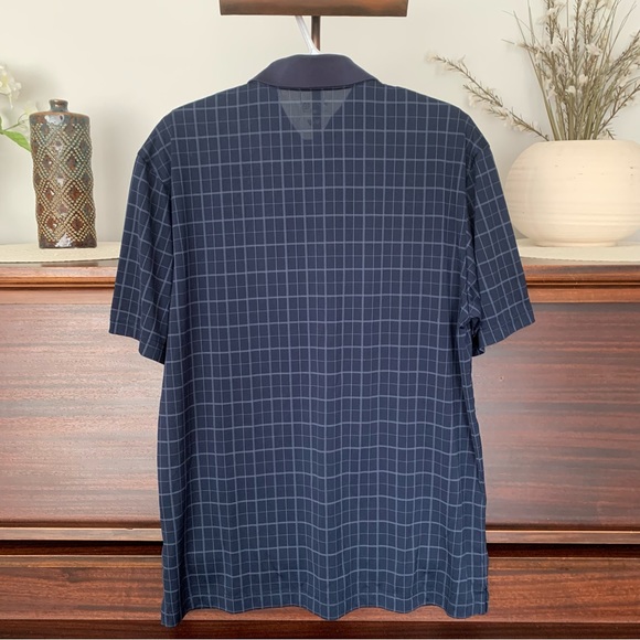 Masters Tech Blue Windowpane Print Golf Polo Shirt, Size Medium - Picture 7 of 10